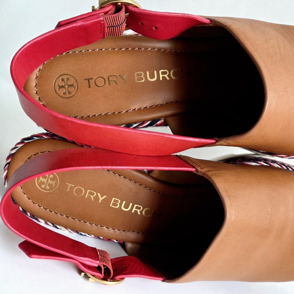 Tory Burch Miranda Espadrille Wedge Platform Leather Sandals With Box, Size 10.5 - Picture 13 of 16